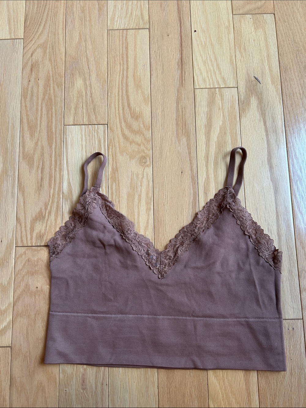 Victoria's Secret PINK Lace-Trim Ribbed Bralette in Warm Brown